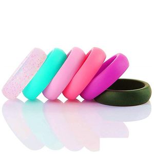 Band Rings Fashion Sile For Women Glitter Rubber Engagement Ring Comfortable Flexible Thin Soft Durable Outdoor Sports Drop Delivery J Ot2Xc