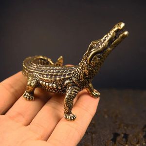Sculptures Solid Luxurious Brass Crocodile Statues Office Household Ornament Tea Ceremony Accessories Lake Placid Statue Incense Holder