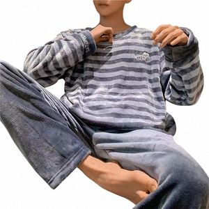 2024 Vintermän fleece casual LG Sleeve Pyjamas Set Coral Veet Cuto Carto Sleepwear Par Plush Thicken Warme Homewear R8e8#