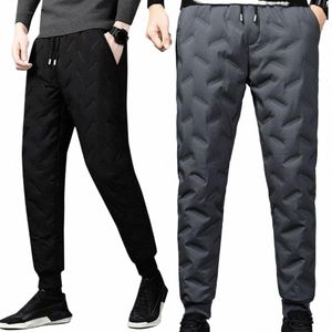 regular Fit Men Trousers Versatile Men Pants Waterproof Men's Winter Down Sweatpants with Fleece Lining Elastic for Streetwear k5v2#