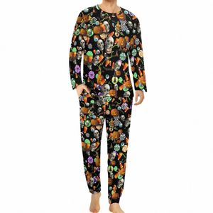assustador Halen Pijama Crânios de Inverno e Abóboras Kawaii Conjuntos de Pijama Homem Lg-Sleeve Lazer Design Pijamas Tamanho Grande 4XL 5XL K5Rt #
