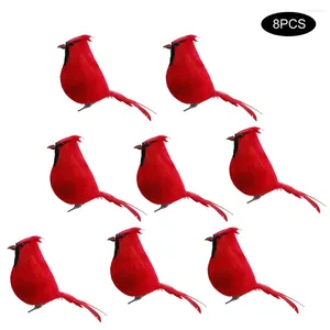 Party Decoration 8pcs Red Feathers Artificial Birds Lifelike Cute Clip On Christmas Tree Ornament Wedding Home