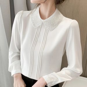 Białe bluzkę z długim rękawem Białe bluzkę Koszulę Kobiety Topy Kobiet Bluzka Kobiety Blusas Mjer de Moda 2023 Kobiety bluzki Blus