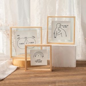 Frame Creative DIY Painting Specimen Frame Square 6inch Double Sided Transparent Glass Decorative Frame Solid Wood Photo Frame