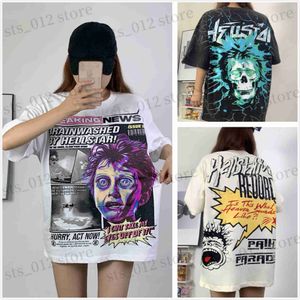 Mens Tshirts Hellstar Shirts Graphic Tee Clothing Clothes Hipster Vintage Washed Fabric Street Graffiti Style Cracking Geometric Pattern High