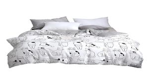 Cartoon Cat Bedding Set Cotton Kawaii Comferter Bäddsuppsättningar för kvinnor Girl King Twin Queen Size Bedlakor och kuddecaser6085178