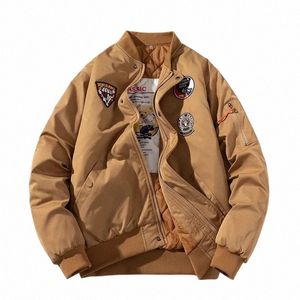 Inverno Pilota Giubbotti Uomini Bomber militare Distintivo Embriodery Cappotto di pallacanestro Parka con cappuccio Uomo Fi Autunno Nero Marrone R5b4 #