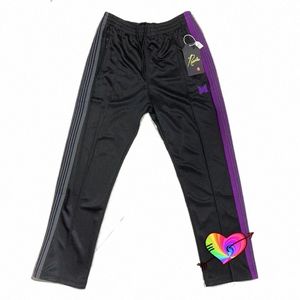 2021 Needles Sweatpants Men Women Violet Butterfly Embroidery Needles Pants Side Stripe Patchwork Track Trousers AWGE Joggers b7Ji#