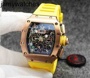 Mekanisk RicharSmill Luxury Mens Watch Brand Men Automatisk gummi Yellow Rose Gold Man rostfritt stål Sapphire Glass