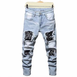 2023 Men's Jeans Cool Ripped Skinny Trousers Stretch Slim Denim Pants Large Size Hip Hop Black Blue Casual Jogging Jeans for Men H6zl#