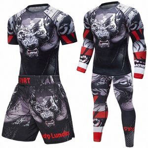 Ucf BJJ Boxing Set Compri Jersey Pantaloni 3D Lupo Stampa Rguard KickBoxing T-shirt strette Pantaloni Muay Thai MMA Fightwear u5eK #