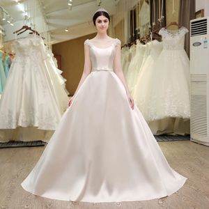 2024 Elegancka sukienka ślubna A Kobiet Peop Pearls Flowlique Applique koronkowy satynowy księżniczka ślubna suknie nośne vestido de novias
