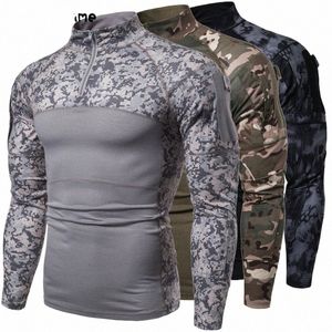 2022 Men's Camoue Military Lg Sleeve T-shirt Assault Lg Sleeve Tight T-shirt Tactical Top t04i#