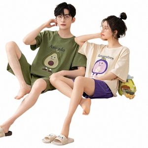 avocado Carto Cute Nightwear Couples Summer Cott Nightwear High Quality Pajamas Women Men Home Clothes pijamas para parejas K09i#