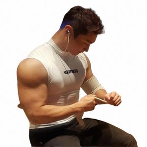 Men's Fitn Series Vest Summer Elastic Tight Training Top Sports Sleewel T-Shirt D3XM#