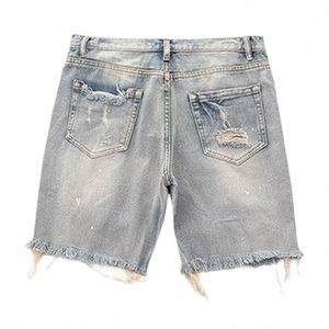 Ripped Holes Men's Summer Distred Denim Shorts Stylish Butt Fly Multi-pocket Design Slim Fit for Youthful R6gf#