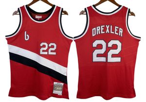 Basılı 1983-84 Klasik Retro Basketbol 22 Clyde Drexler Jersey Baskı Vintage Kırmızı Nefes Alabası Forma Gömlekleri