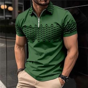 Homens camisetas Simples Mens Polo Zipper Polo Camisa Sólida Tops Diariamente Ao Ar Livre Ts Business Casual Estilo Camisas Soltas Homens Oversized Roupas T240325