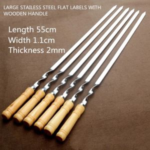 Werkzeuge 55 cm Edelstahl Kabob Spieß Breiter großer Holzgriff Grillspieße Set Brasilianischer Hochleistungsgrill Grillgabel Grillwerkzeuge