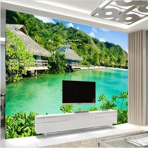 Wallpapers Wellyu personalizado em grande escala fresco 3d férias coco seaside cottage sala de estar tv pano de fundo ambiental papel de parede