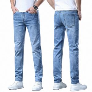 2024 Fi masculino estiramento retro azul jeans busin perna reta solta jeans clássico casual denim calças lg todos os jogos calças r3nx #