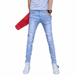 Fi męskie Slim Fit Denim Pencil Spodnie Wysokiej jakości czarne białe chude dżinsy męskie dżinsy High Street cztery morza L8SV#