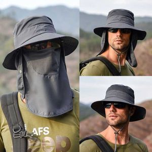 TS Summer Sun Hats UV Protection في الهواء الطلق الصيد قبعة الصيد رجال المشي لمسافات طويلة في القبعة القتالية القبعة القابلة للانفصال HATC24326