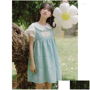 ワークドレススウィートファクス夏の刺繍人形襟短袖のシャツデニムサスペンダーミニスカート2ピース衣装韓国のかわいいスーツotxvd