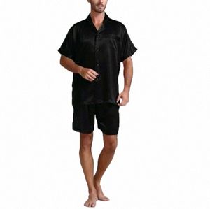 uomo Fahi Estate 2 pezzi pigiama abiti set raso di seta manica corta pigiameria pigiami homewear top + pantaloni v25k #