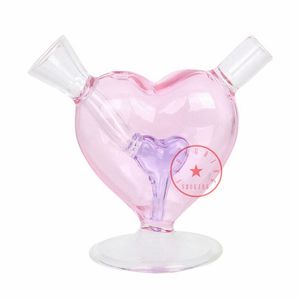 Latest Pink Smoking Bubbler Thick Glass Pipes Portable Double LOVE Style Dry Herb Tobacco Filter Horn Cone Cigarette Holder Tube Waterpipe Bubble Hand Bong DHL