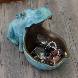 Esculturas de resina hipopótamo estátua hipopótamo escultura estatueta chave recipiente doces diversos armazenamento titular decoração mesa casa decoração