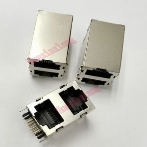 20pcs/partia RJ45 8P8C 2 porty Sieć tarczy stalowej podwójna żeńska podnośnik/gniazdo 2*1p 90 stopnia