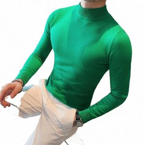 half High Collar Sweater for Men In Autumn and Winter, Korean Versi, Slim Knit Bottoming Shirt, Casual Tight Jumper O-Neck V8bU#