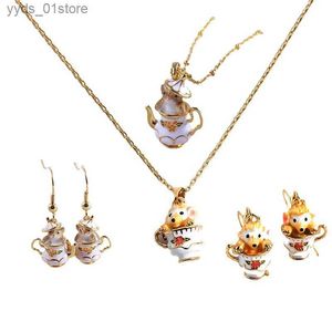 Earrings Necklace Cute ly Teot Mouse Earring Necklace Women Jewelry Sets Fashion Accessories Enamel Glaze Animal For Girl L240323