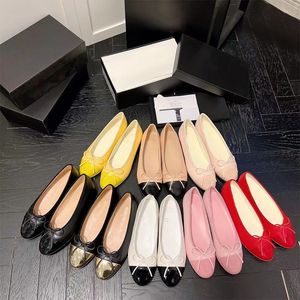 Dress shoes designer Ballet Flats shoes Spring Autumn sheepskin bow boat shoe Lady leather Lazy dance Loafers women Shoes Large size 34-42 With box Leather sole