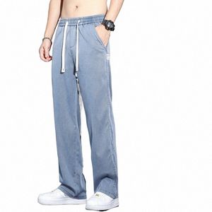 Marke Kleidung Sommer Hohe Qualität Lyocell Stoff Jeans Männer Lose Gerade Dünne Elastische Taille Casual Denim Hosen Hosen M-5XL 54A7 #