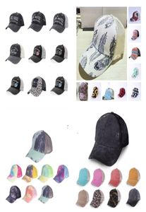 Ponytail Hats Woman Embroidered Washed Mesh Baseball Caps 54 Styles Leopard Messy Bun Tie-dye Trucker Hat T2I520651926445