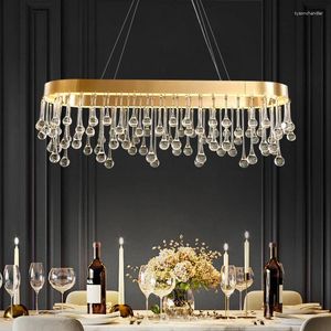 Lustres Oval Candelabro de Cristal Moderno Luxo Sala de Jantar LED Pendurado Luminária Decoração de Casa Cozinha Ilha Regulável Luminária