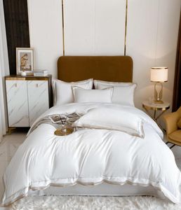 Высококачественный комплект постельного белья с вышивкой Queen King Size Белый el Постельное белье 4 шт. Мягкий 1000TC Египетский хлопок Сплошной цвет QuiltDuvet C5397211