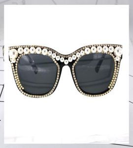 Óculos de sol cristal pérola mulheres designer barroco retro vintage cateye óculos de sol máscaras senhoras de eyewear2730281