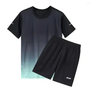 Tracksuits masculinos homens verão roupas de fitness casual esporte outfit conjunto com o-pescoço manga curta tops elástico cintura larga perna shorts gelo