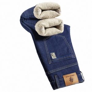 Clássico masculino busin casual veet jeans 2023 novo inverno chinês bordado em linha reta solta quente e confortável calças grossas i8cn #