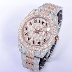 Volldiamant-Herrenuhr, automatische mechanische Uhren, 41 mm, mit diamantbesetztem Stahl-Damenmode-Armbanduhr-Armband, Montre de Luxe