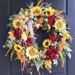 Decorative Flowers 48CM Fall Wreaths Sunflower Garland For Front Door Autumn Wreath With Thanksgiving Harvest Festival Home Decoration
