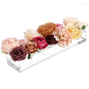 Hooks Acrylic Flower Holder For Dining Table Long Floral Centerpiece Box With Removable Lid Home