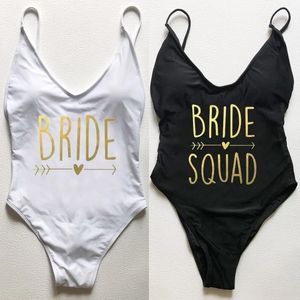Gelin Squad Love Baskı Mayo Kadın Mayo Seksi Bodysuit Artı Boyut Plaj Giyim Düğün Bachelorette Party Bikini 240304