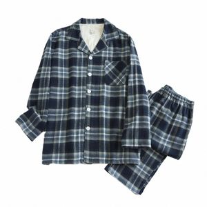 100% Cott Flannelette Pajamas for Men Plaid Bedroom Sleepwear Pyjamas New Winter Home Clothes Man's Pijama Hombre Lounge Wear T2Lc#