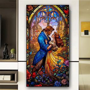 Stitch The Love Story Between Princess and Beast Diamond Painting Stained Glass Love Diy Cross Stitch Full Drill Embroidery Rhinestones