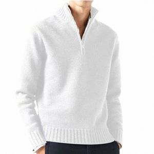 half Zip Male Casual Simple Bottom Sweater Pullovers Solid Color Warm Knitted Lg Sleeve Sweater Sweatshirts Casual Tops Coats I65N#