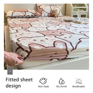 Set 3 pcs Fitted Sheet Set with Pillowcase Child Bedding Set Fitted Bed Sheet and Pillowcase Single Queen Size Double Mattress Cover